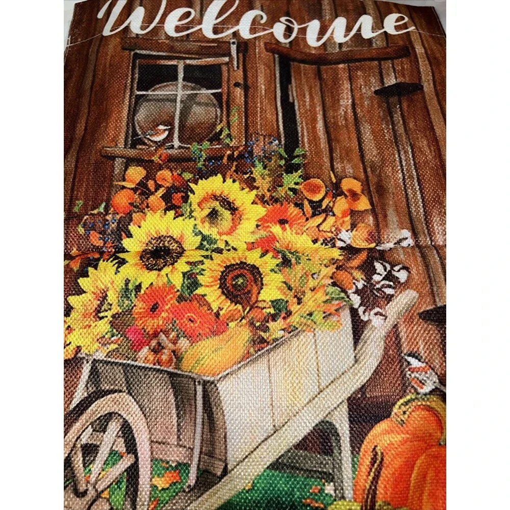 Pumpkin Welcome Flower Fall Garden Flag Double Side Decorative Yard Flag 12“×18”